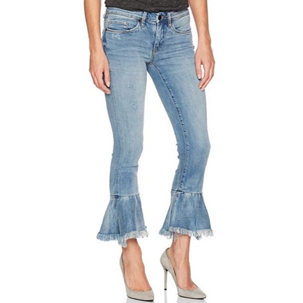 Blank Nyc Fancy That Low Rise Cropped Trumpet Flare Distressed Jeans